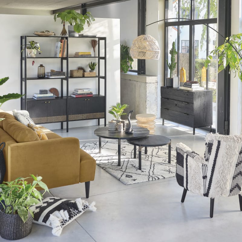 Tapis style berbère tufté écru motifs graphiques noirs 140x200 - miniature 4