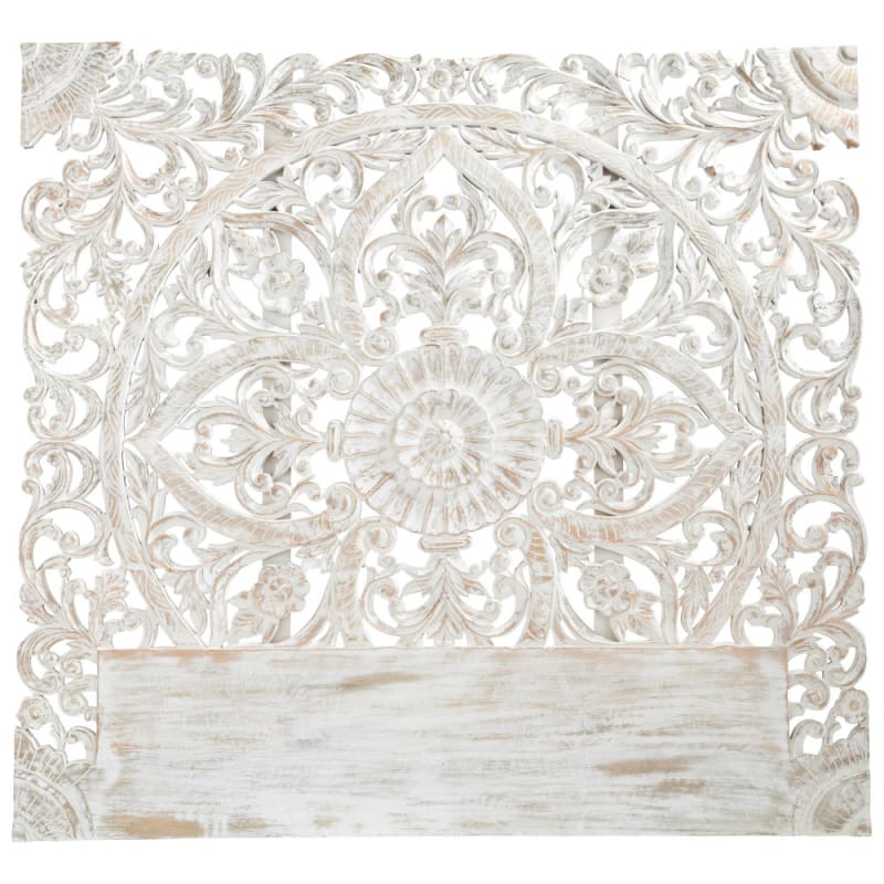 Tête de lit en bois de manguier sculpté pour couchage 180 blanc