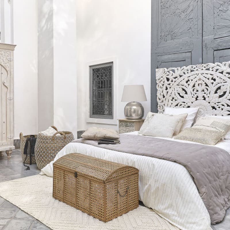 Tête de lit en bois de manguier sculpté pour couchage 180 blanc - miniature 5