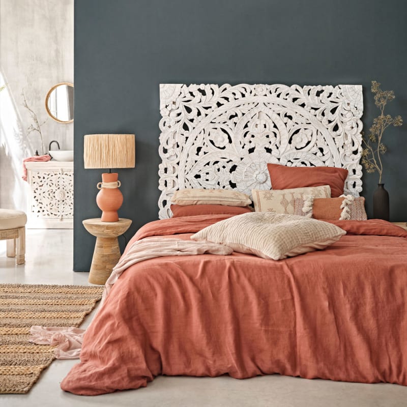 Tête de lit en bois de manguier sculpté pour couchage 180 blanc - miniature 3