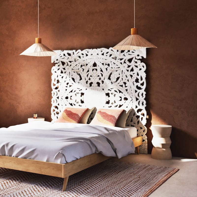 Tête de lit en bois de manguier sculpté pour couchage 180 blanc - miniature 2