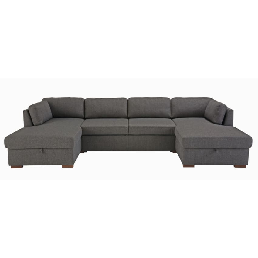 Canapé d'angle gauche convertible 7 places en velours côtelé beige Rune