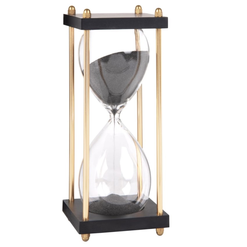 Grand sablier tendance en verre avec sable noir - Décoration d'intérieur ou cadeau de Noël et d'anniversaire 15 Minutes Noir