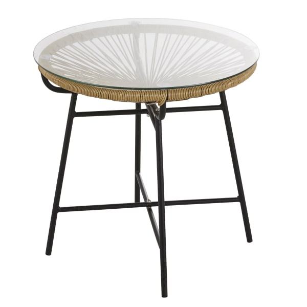 Maisons du Monde - Copacabana - Mesa de centro de exterior de resina efecto ratán y vidrio Ø52 cm