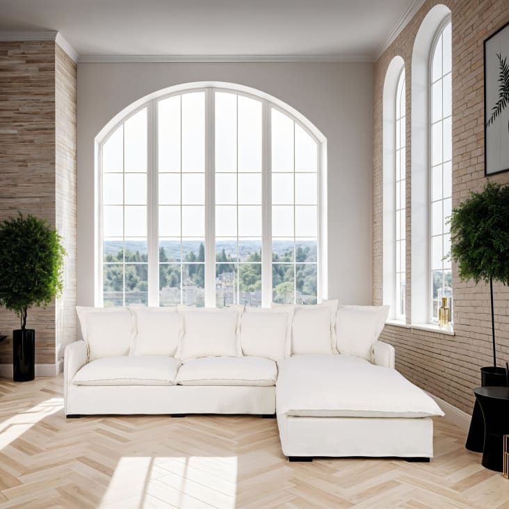 4 5 Sitzer Ecksofa mit Ecke rechts Leineneffekt weiB