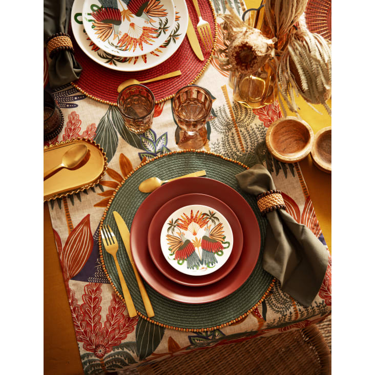 Assiette à Pizza Excelsa Tropical - Porcelaine Décorée Motifs Jungle, Lavable Au Lave-vaisselle