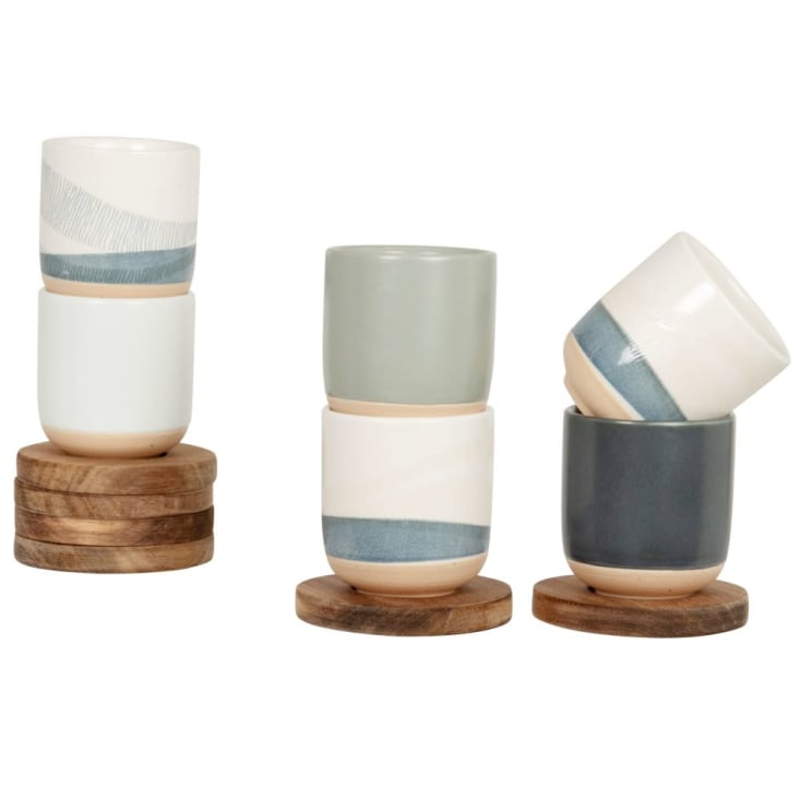 Lot De 4 Tasses à Café Et Soucoupes En Céramique 250 Ml - Couleurs Assorties Rayées - Pour Expresso, Thé, Cappuccino - Cadeau Maison - 10