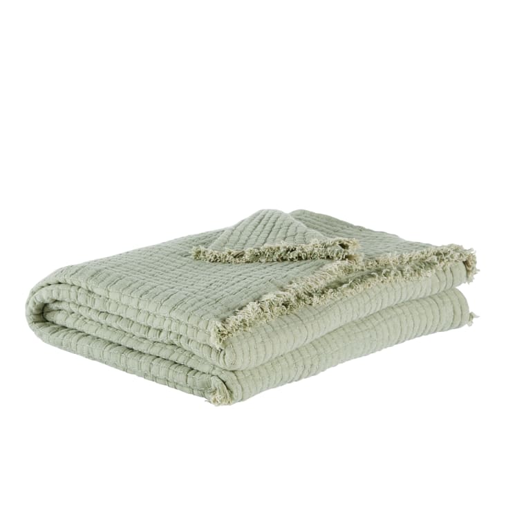 Groenblauwe gestikte deken 220x240 Rhys Maisons du Monde