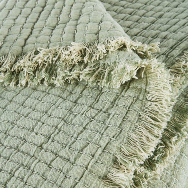 Groenblauwe gestikte deken 220x240 Rhys Maisons du Monde