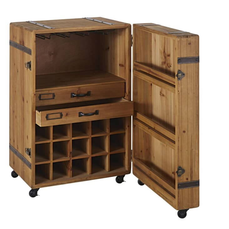 Mini bar 2 tiroirs et range-bouteilles à roulettes MEDY | Maisons du Monde