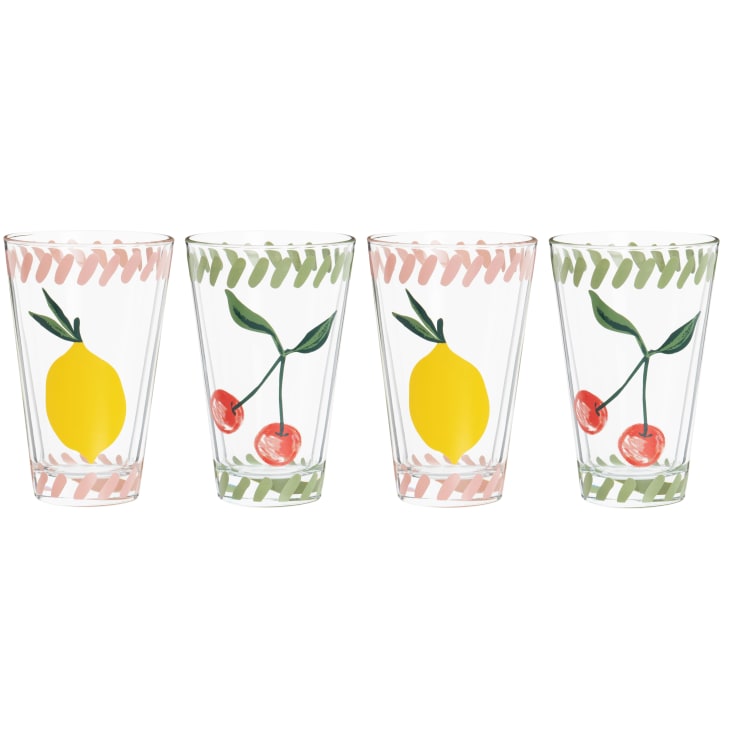 Bicchieri Acqua Vetro Set 4 Bicchieri Thun Happy Country - Vetro Decorato A Mano Con Fiori, 300ml, 8cm Motivi Floreali