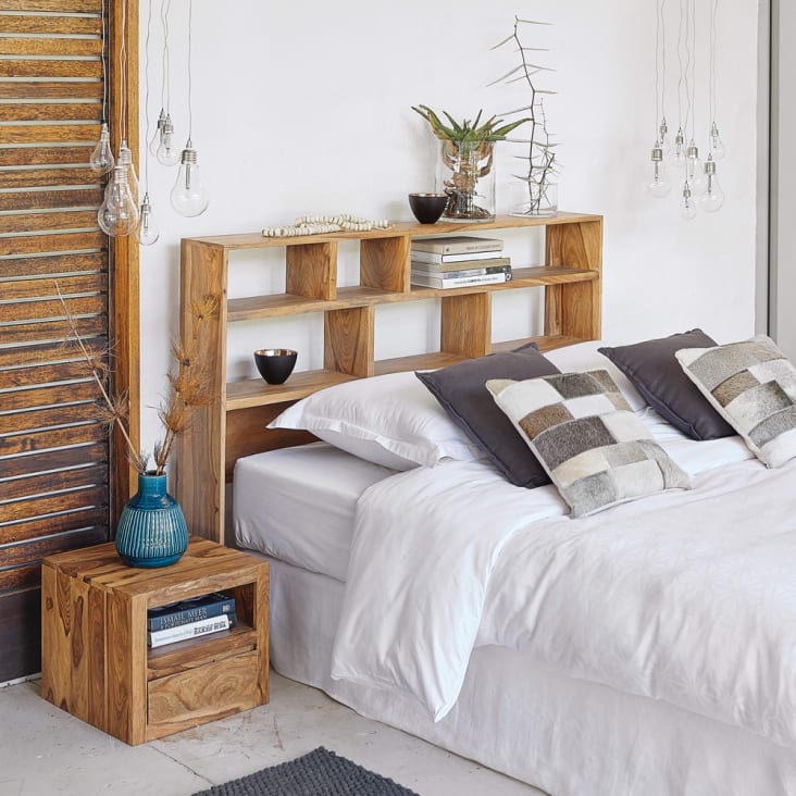 Solid Sheesham Wood Bedside Table with Drawer Stockholm Maisons du Monde