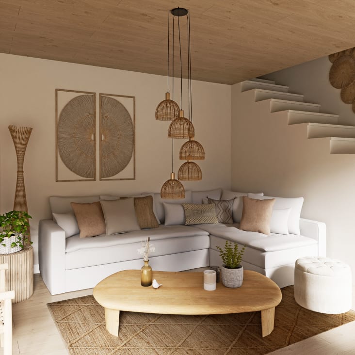 Staande lamp van geweven bamboe en beige metaal Maisons du Monde