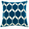 Almofada em tecido de veludo jacquard com motivos gráficos em azul-esverdeado 45x45
