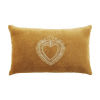 Almofada em veludo de algodão ocre, motivo coração floral dourado bordado 50x30