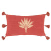Almofada vermelha com motivo de palmeira bordado a dourado e pompons 20x35