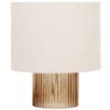 Amberbruine lamp van glas met beige lampenkap van gerecycleerd polyester