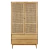 Armoire 2 portes battantes 2 tiroirs cannage en rotin