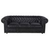 Ausziehbares Gestepptes -Sofa 3-Sitzer aus Leder, schwarz Vintage
