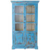 Armário com portas de vidro e madeira de mangueira azul-turquesa efeito envelhecido largura 105