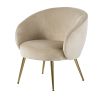 Beige fluwelen fauteuil en verguld staal