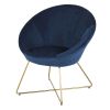 Blauwe fluwelen fauteuil met staalen poten