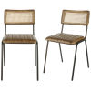 Cadeiras profissionais de pele de búfalo castanha, palhinha de rattan e metal preto (x2)
