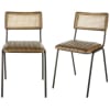 Cadeiras profissionais de pele de búfalo castanha, palhinha de rattan e metal preto (x2)