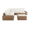 Conjunto de muebles de jardín de 5 plazas de imitación de ratán tejido de resina reciclada con cojines de poliéster reciclado de color blanco hueso
