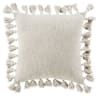 Cojín de algodón reciclado tejido en beige con borlas, 50x50