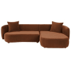 Terracotta fluwelen hoekzetel met rechtse armleuning en 4/5 zitplaatsen