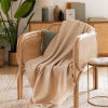 Decke aus gewebter Baumwolle mit Waffelmuster und Fransen, beige, 130x170cm