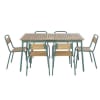 Ensemble table et chaises en aluminium bleu canard et bois d'eucalyptus massif de jardin