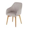 Fauteuil de table gris clair et pieds en bois de chêne