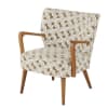Fauteuil tissé jacquard vert kaki, beige et bois d'hévéa massif