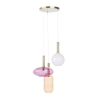 Hanglamp met drie glazen bollen in verschillende vormen