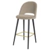 Chaise de bar en velours beige cappuccino et pieds en bois de frêne noir et métal doré H82