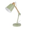 Lámpara de escritorio de madera de hevea y metal verde salvia