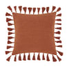 Coussin en coton terracotta avec pompons 50x50