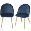 Cadeiras profissionais vintage em veludo reciclado azul escuro e metal imitação carvalho (x2)