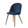 Nachtblauwe vintage stoel uit metaal met eikenhouteffect