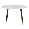 Mesa de comedor de cristal con efecto mármol blanco y metal color latón y negro para 5/6 personas, 120 cm de diámetro