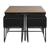 Mesa de jardín de composite de imitación teca para 4 personas L.110 y sillones (x4) de resina reciclada negra