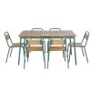 Mesa de jardín para 6 personas, L. 147, con sillas (x6) de aluminio azul verdoso y madera de eucalipto macizo