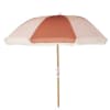 Parasol vintage 2x2m en aluminium imitation bois et toile rose et terracotta