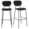 Conjunto de 2 cadeiras de bar profissionais em veludo preto e metal preto