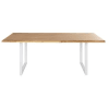 Mesa de comedor de madera de acacia maciza y metal blanco para 8/10 personas, L. 200