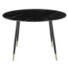 Mesa de comedor efecto mármol negro y metal color latón y negro para 5/6 personas, 120 cm de diámetro