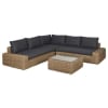 Salotto da giardino 5 posti in resina intrecciata riciclata effetto rattan con cuscini grigio antracite e tavolino basso
