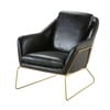 Sessel aus schwarzem, gealtertem Leder und messingfarbenem Metall
